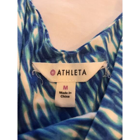 Athleta Reef Blues Jersey Knit Tank Dress Ombre Waves White Blue Womens Sz M - Picture 5 of 10